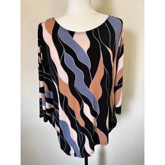 JOSEPH RIBKOFF Top Size 8 Asymmetrical Hem Stretchy Tunic 3/4 Dolman Sleeves - Picture 2 of 9